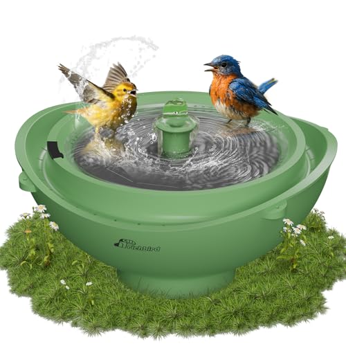Richbird Solar Bird Bath Fountain with Battery, 3-in-1 Hanging & Freestanding Birdbath with Low-Water Protection & 3 Nozzles for Garden, Patio Decor (Forest Green)