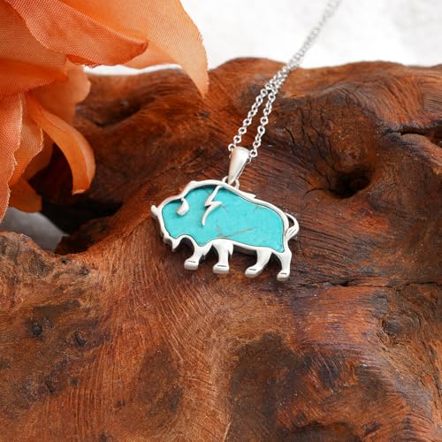 Buffalo Necklace 925 Sterling Silver Genuine Turquoises Buffalo Pendant Western Nature Gemstone Turquoise Buffalo Jewelry Gifts for Women3