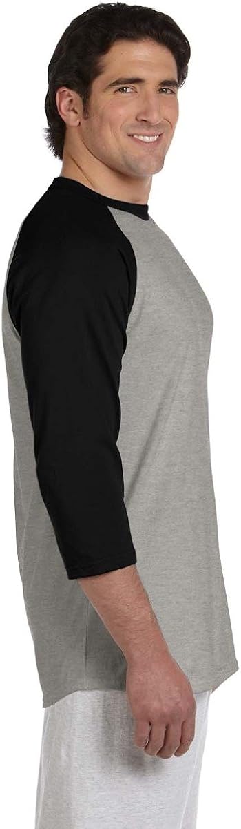 Champion Men's Raglan Baseball T-Shirt Large Oxford Gray/Black