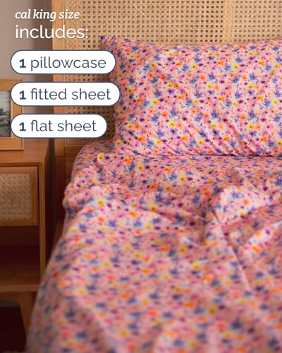 Image of Cal King 4 Piece Floral Sheet Set - Breathable & Cooling - Watercolor Bloom