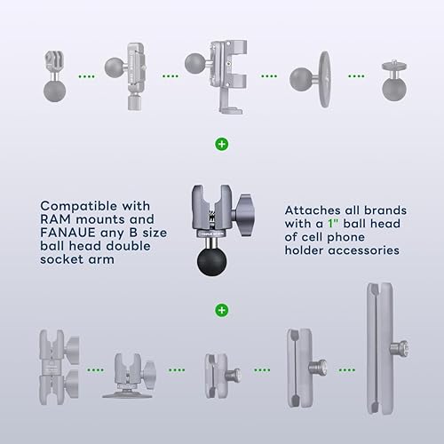 Miniatura 4 de FANAUE Brazo de enchufe único con adaptador de bola de 1 pulgada compatible con soportes RAM tamaño B brazo de doble enchufe y soporte de teléfono