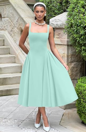 Image of Memoriesea Women's Elegant Square Neck Swing A Line Wedding Evening Party Midi Dress