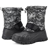 Yeerovan Boys Outdoor Winter Boots Girls Snow Shoes Waterproof Slip Resistant for Little Kids/Big Kids(T8 Black/Grey 34)