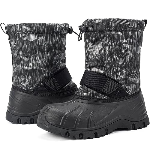 Yeerovan Boys Girls Snow Boots Winter Waterproof Anti-Slip Anti-Collision Cold Weather Shoes(T8 Black/Grey 32)