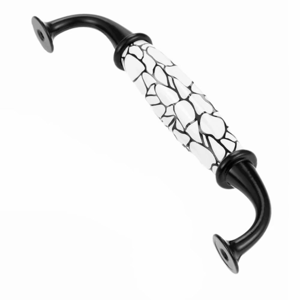 Yeah-hhi Hardware Furniture Drawer Pulls Cupboard Knobs,FBSHOP(TM) 10 Pcs White+Black Ceramic Door Handle Cabinet Pull Vintage Cupboard Drawer Knob,B-Single Hole (Color : Bhole Distbnce:128mm)