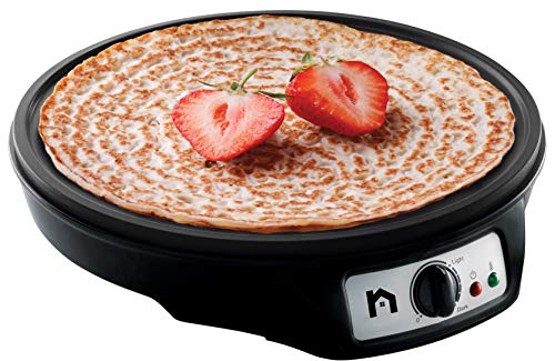New House Kitchen Electric Griddle & Crepe Maker w/Precise Temperature Control, 12' Non-Stick Grill Pan, Pancake Maker, Used for Omelets, Roti, Blintzes & Eggs, Includes Batter Spreader & Spatula