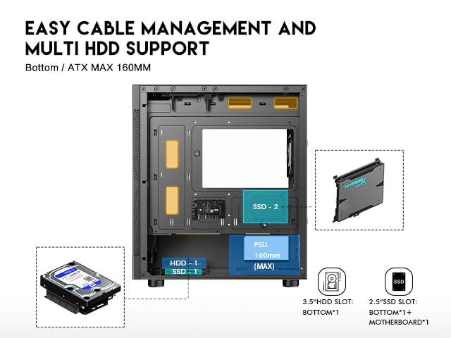 Gabinete para PC DIYPC ARGB-G5-BK Negro con USB 3.0, vidrio templado y diseño Micro ATX para gaming, con 4 ventiladores ARGB preinstalados miniatura 6