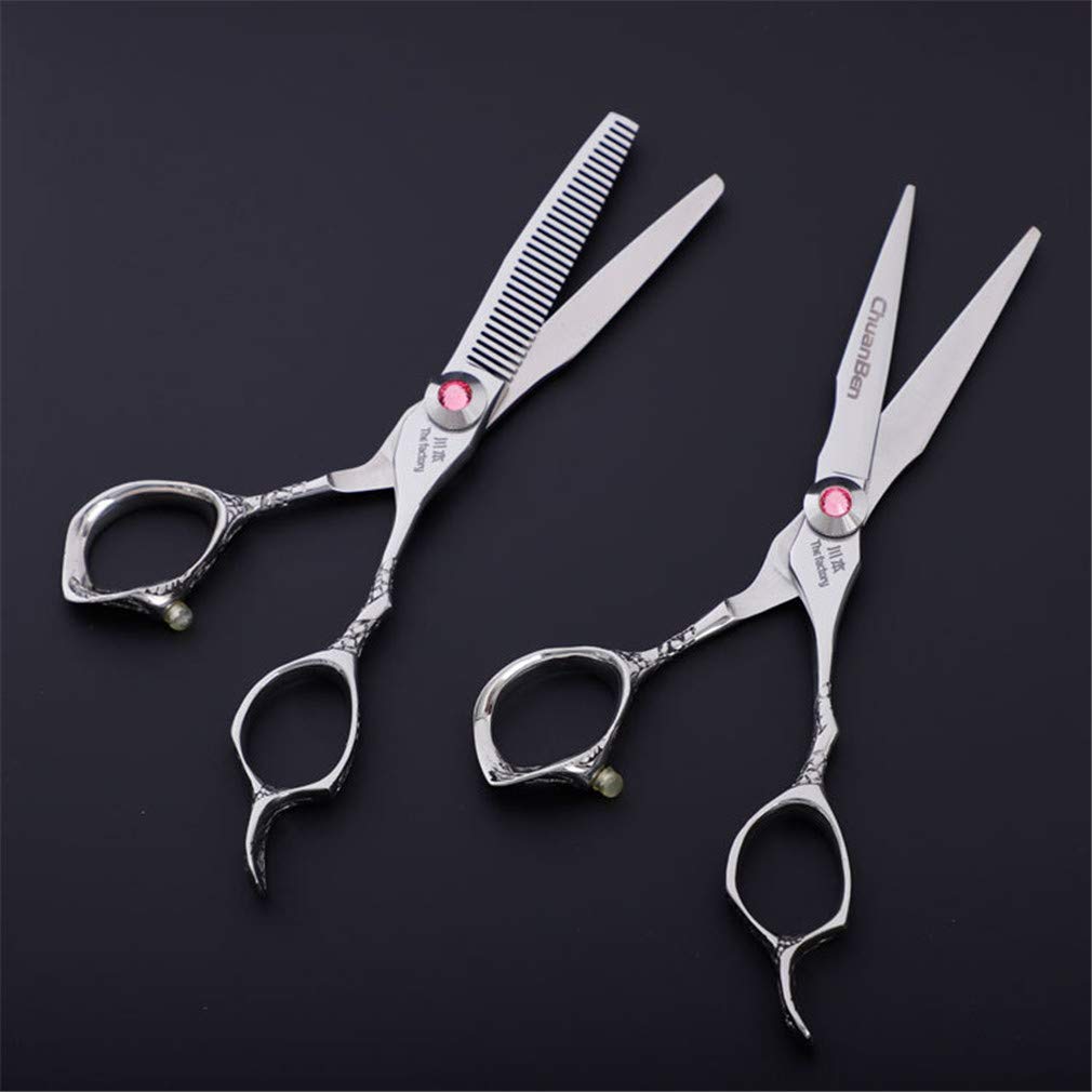 Professionelle Haarschneideschere 6,0 Zoll (Silber), Friseurscheren-Set (Gerade Scheren + Zahn Schere), Für Friseurbedarf, Durchforstung, Home Use, Salon