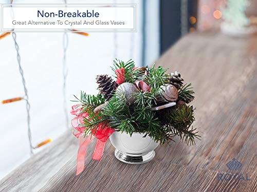 Royal Imports 6" Decorative Plastic Planter Pedestal Bowl- Flower Pot Cover, Footed Succulent Dish For Wedding, Party, Garden, Home And Holiday Decor, Silver, 2 Pack #TOP6
