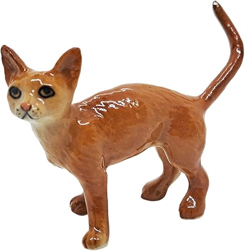 Miniatura 8 de WitnyStore Figura de cerámica marrón de 2 pulgadas con aspecto de gato a la izquierda, decoración de terrario, estatua coleccionable para
