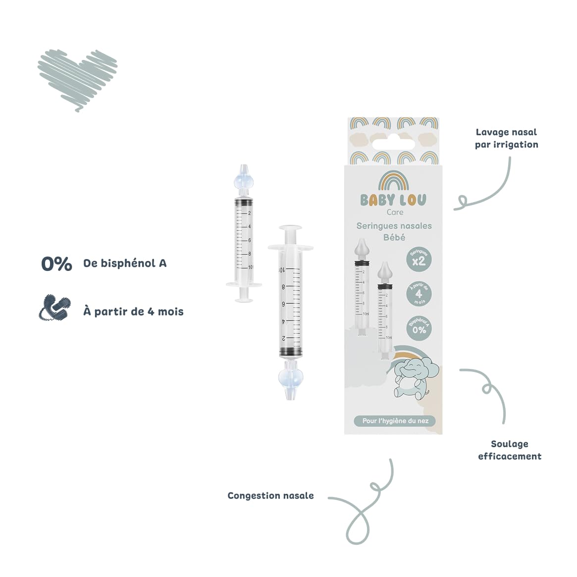 Seringues nasales bébé lot 8 pièces irrigation nez réutilisable sans BPA dès 4 mois