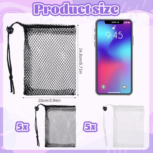 Image of Nogeqi 10 Pcs Small Mesh Bags Drawstring, Mini Mesh Storage Bags Nylon Small Drawstring Bag with Cord Lock, Mini Net Bag for Travel Stuff Organizing, 6 x 4 Inch (Black, White)