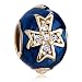 Pugster 22k Golden Sapphire Blue Drip Gum Celtic Cross Clear Crystal Faberge Egg Bead Fits Pandora Charm Bracelet