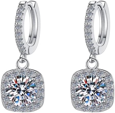 1CT Moissanite Dangle Earrings for Women, DF Color Ideal Cut Simulated Diamond 925 Sterling Silver Earrings with Certificate of Authenticity Will Pass Diamond Test