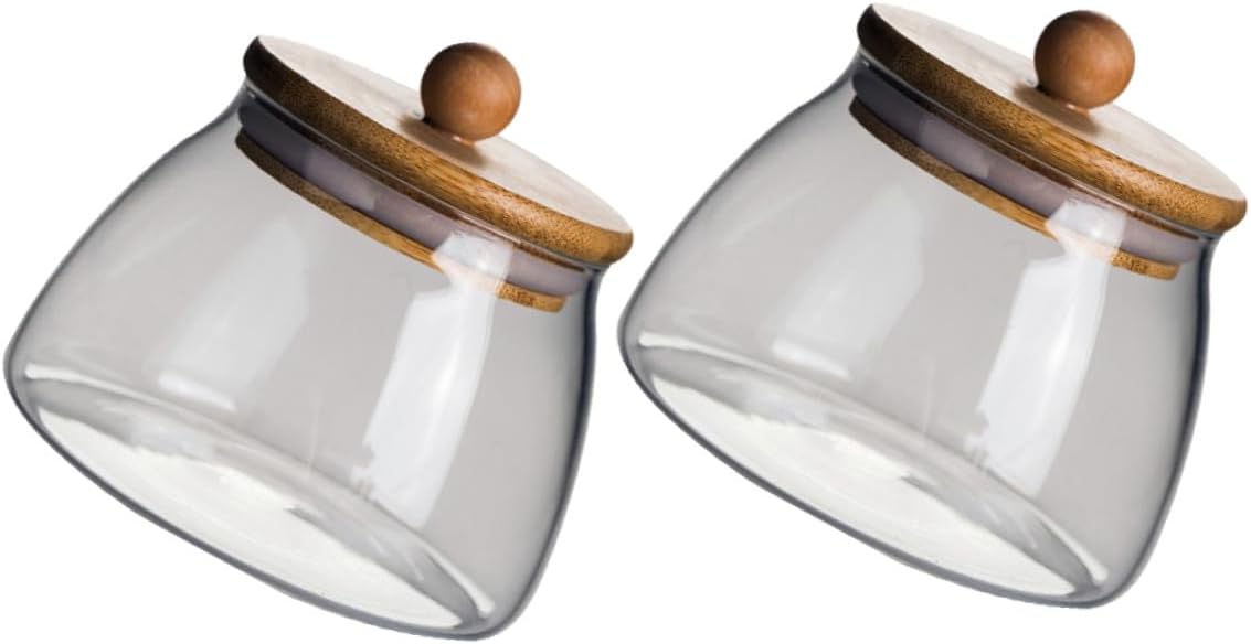 CHILDWEET 2pcs Glass Sealed Storage Jar with Bamboo Lid, Xmas Candy Holder