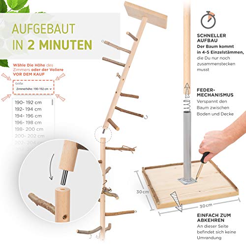 Kamerhoge vogel-klimboom 208-210 cm HiFly Basic met zitstokken van natuurlijk hout, vogelspeelgoed, vogelschommel… - Afbeelding 6