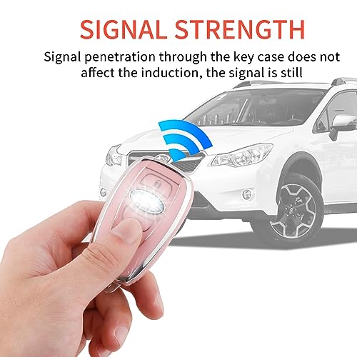 Image of Pangpai Pink Key Fob Cover for Subaru, Soft TPU Key Case Protection with Bling Keychain Fit for Ascent BRZ Crosstrek Forester Impreza Legacy Outback WRX STI Smart Key