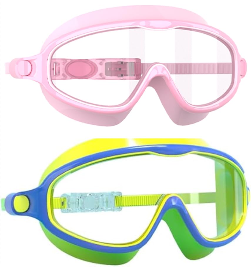 YLKJSWIM 2 Pack Swim Goggles Anti-Fog Anti-UV Swimming Goggle Wide View Swimming Goggles for Kids 3-12 swim goggles
