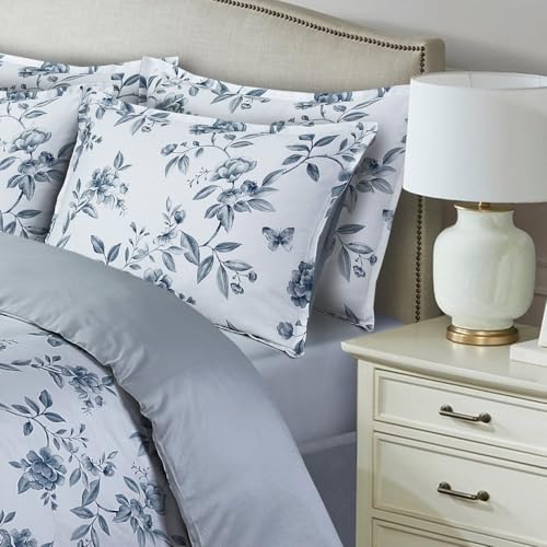 Majestic Giftware Madison Linen 8-Piece Twin Size Bedding Set (BL100-T-1) | Amalfi Orchard - Blue 300 Thread Count Cotton Sateen | 2 Fitted Sheets, 2 Duvets, 4 Pillowcases | Soft & Luxurious