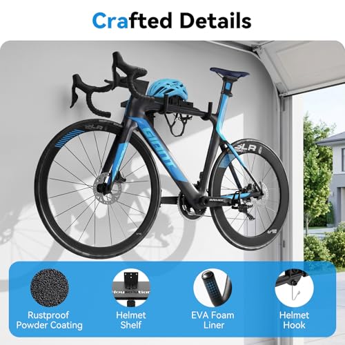 Image of Housolution Bike Wall Mount Horizontal with Shelf- EVA Foam Padded up to 48.5LBS, Carbon Steel, Heavy-Duty Adjustable Bikes Wall Hanger for Road, Mountain and Hybrid Bikes, Bike Hooks for Garage