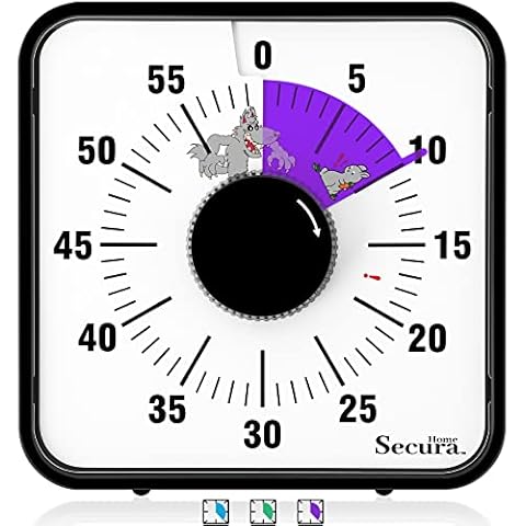 Secura Home 7.5 Inch Visual Timer, 60 Minute Oversize Countdown Visual Timer for Kids, Mechanical Time Management Tool with Cartoon Pattern (Purple) Cover