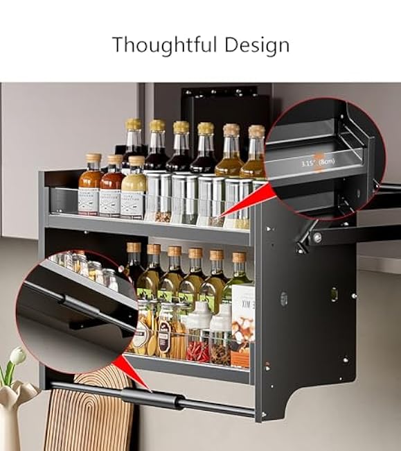 2-Tier Pull Down Shelf for Kitchen Upper Cabinet Adjustable, Heavy Duty Wall Mounted Sliding Under Shelf, Ideal Spice and Dishes Pull Out Cabinet Storage Shelf (26)-INMNEud6