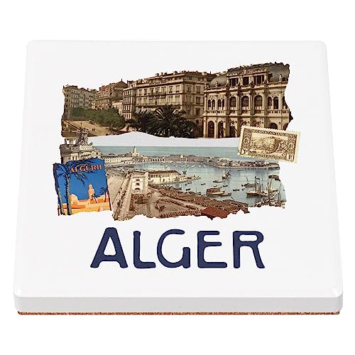 sous Verre en céramique - Alger Collage Voyage Tourisme Carte Postale - 1 unité (100 x 100 mm)