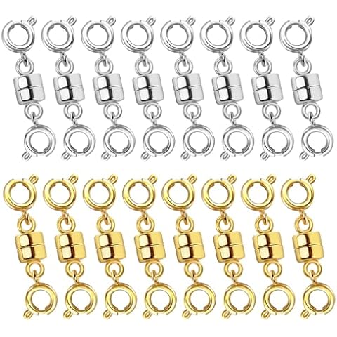 NESCCI Magnetic Necklace Clasp,Double Magnetic Necklace Clasps Closures,Gold and Silver Plated Jewelry Clasps Converters,Necklace Extenders for Necklaces, Bracelets, DIY Jewelry Making (16 Pcs) Cover
