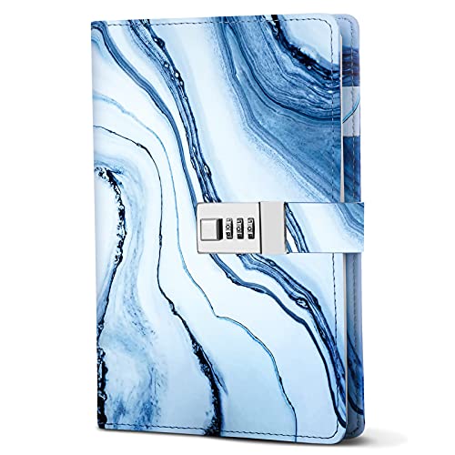 Journal intime avec cadenas, format A5 avec serrure à combinaison journal intime, agenda, agenda, organiseur en marbre, couverture en cuir, carnet d'écriture pour filles, garçons, adultes