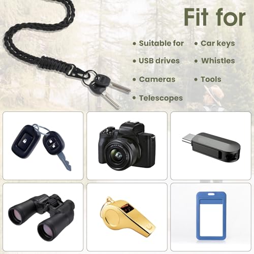Image of 3 Pieces Lanyard Keychains, Paracord Lanyard, Heavy Duty Braided Paracord, Braided Wrist Strap, Necklace Whistles Straps, Men Nylon Rope for Necklace, Keyring, Camera Wall(Black, Brown, Green)