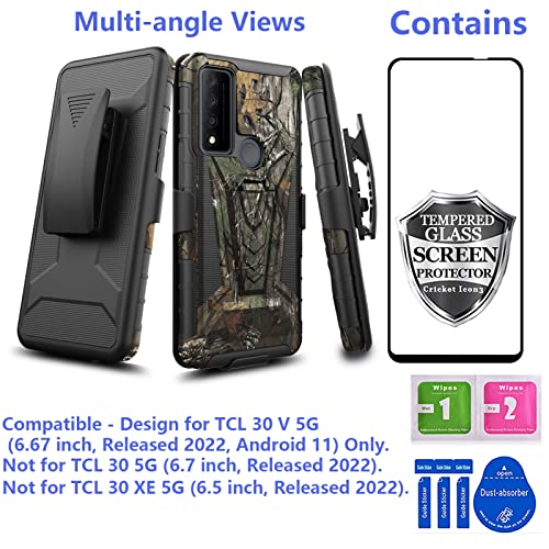 Ailiber For Tcl 30V 5G Phone Case, Tcl 30 V 5G(Verizon) Holster With Screen Protector, Swivel Belt Clip Holster With Kickstand, Heavy Duty Full Body Shockproof Protector Cover Case For Tcl 30 V-Camo #TOP1