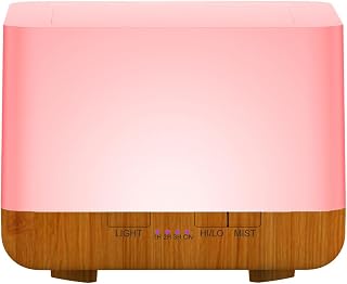 Difusor de aceite esencial de 600 ml, color amarillo, humidificador con modo de niebla ajustable y apagado automático, 7 colores de noche, 3 en 1, portátil
