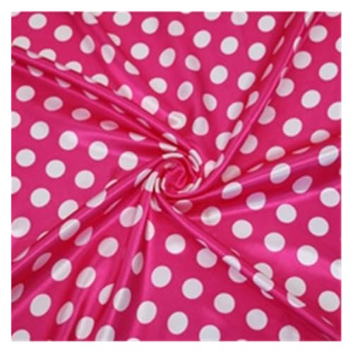 Tissu satin à pois rose matériel couture DIY coupon polyester 100cm x 148cm