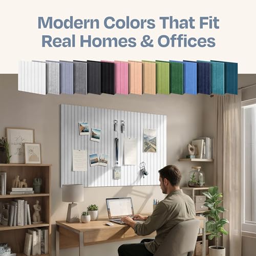 Image of X-Large Cork Board Alternative 12-Pack Felt Bulletin Board Thick and Decorative Pin Board for Home Office Walls 47.24 x 35.43 Inches with 72 Adhesive Tabs - [White]