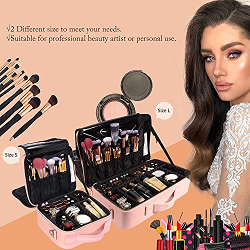 Jourmon Makeup Case Travel Makeup Train Case Organizer Cosmetic Bag Portable With Adjustable Dividers And Shoulder Strap For Makeup Brushes Toiletry Travel Accessories(Pink, L) #TOP6