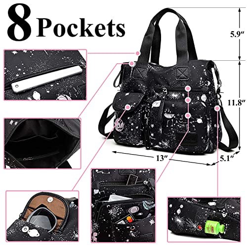 Tote Bag For Women,Multi Pockets Shoulder Handbag,Nurse Bag For Work Nursing Bag,Ladies Large Cross Body Purse,Fashion Waterproof Nylon Tote Top Handle Satchel For Work,Travel,School (Floral Black) #TOP3