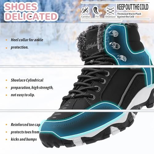 Littleplum Damen Winterstiefel Warm Gefüttert Trekking Schuhe Herbst Outdoor Schneestiefel Winterschuhe,Schwarz,41 EU