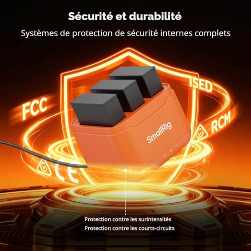 SMALLRIG Chargeur de Batterie pour DJI Action 6, Action 5 Pro, Action 4, Action 3 et Osmo 360 : Charge Rapide 2,3 h, Chargeur 3 canaux avec 3 emplacements pour Cartes SD – vue 7