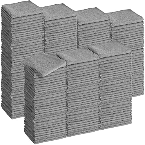 Image of Tenare 100 Pack 12'' x 12'' Microfiber Cleaning Cloths Reusable Cleaning Rags Bulk Microfiber Towels Softer Highly Absorbent Washcloths for House Kitchen Car Window(Gray)
