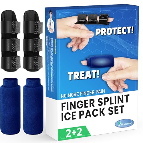Simplation Trigger Finger Splint and Ice Pack (2+2 Set) for Pain Relief, Knuckle Immobilization,...