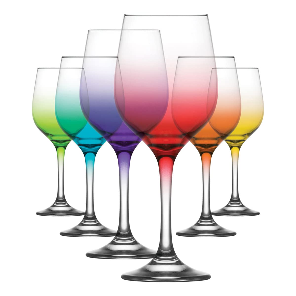 LAV Fame Ombre Wine Glass Set of 6 Multicoloured Glassware - 395ml/13.3oz - Party Stemware Red White Wine Glasses for Champagne, Prosecco Drinking Parties