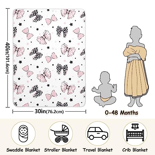 Image of Swaddle Blanket for Pink and Black Bow Baby Receiving Blanket Muslin Baby Swaddles Soft Cotton Breathable Nursery Blankets for Unisex Boys and Girls 30x40 Inch