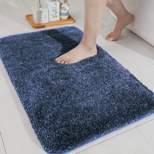 Image of Flooring India Co Newman Rectangular Bath Mat 2500 GSM Super Soft Microfiber Anti Skid Slip Water Absorbent Bathroom Mats for Bedroom, Home, Door (40X60 CM, Blue)
