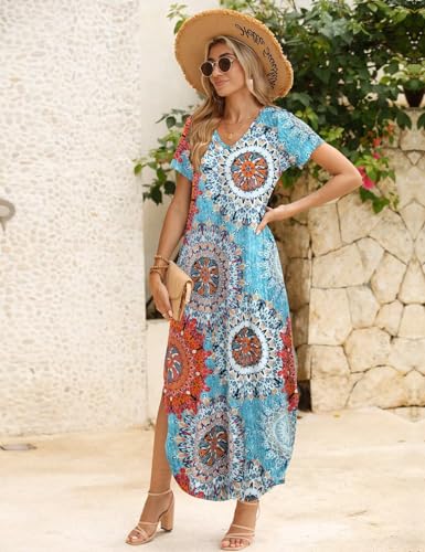Image of JollieLovin Womens Plus Size Casual Summer Maxi Long Dress Short Sleeve T-Shirt Loose Sun Dress(L-5X)