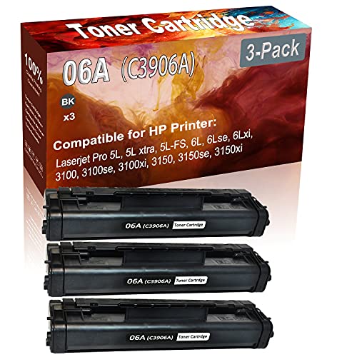 3-Pack (Black) Compatible 5L, 5L Xtra, 5L-FS, 6L, 6Lse, 6Lxi, 3100, 3100se, 3100xi, 3150, 3150se, 3150xi Laser Printer Cartridge (High Capacity) Replacement for HP 06A (C3906A) Printer Cartridge