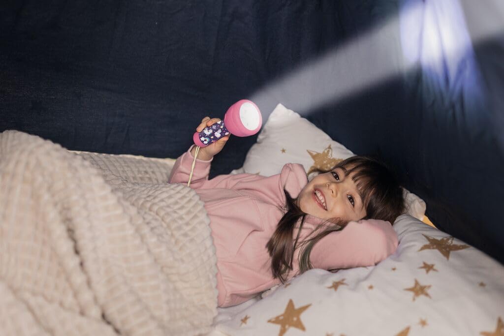 moses. Einhorn Taschenlampe, kompakte und robuste Kindertaschenlampe mit 4 LEDs, wiederaufladbare Akku Taschenlampe mit Deko-Anhänger, Geschenk für Kinder ab 4 Jahren, Pink