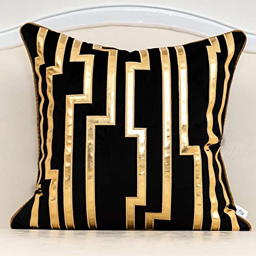 Alerfa Gold Leather Striped Black Throw Pillow Cover 18x18 Inch,