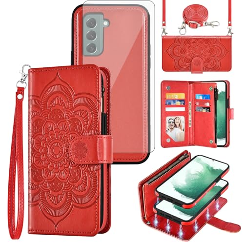 Protection Samsung S22 5G antichoc avec étui portefeuille amovible et dragonne