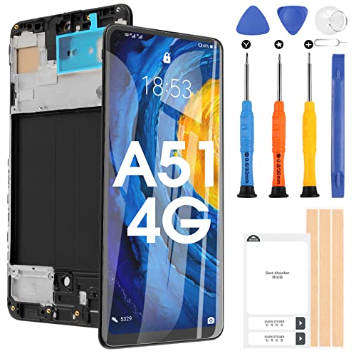 Pantalla LCD para Samsung Galaxy A51 A515F SM-A515F/DS Pantalla digitalizador Asamblea Pantalla táctil de repuesto de vidrio con herramientas (negro con marco no se aplica a la versión A51 5G) Cover