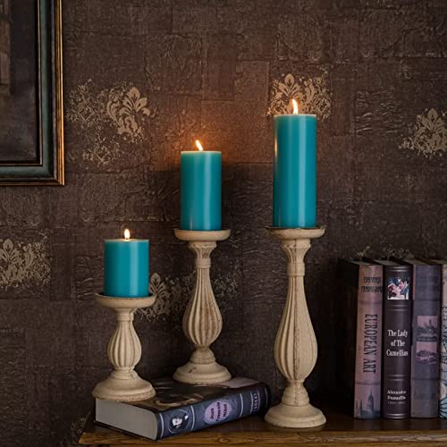 Memoward Stumpenkerzen Türkis,Kerzen Groß 3er Set,Lange Brenndauer ca.50+ Std,Saubere Verbrennung,Unparfümiert,für Haushalt,Feiern und Gastronomie Deko,(7.5 x 10 cm-3er, Türkis)